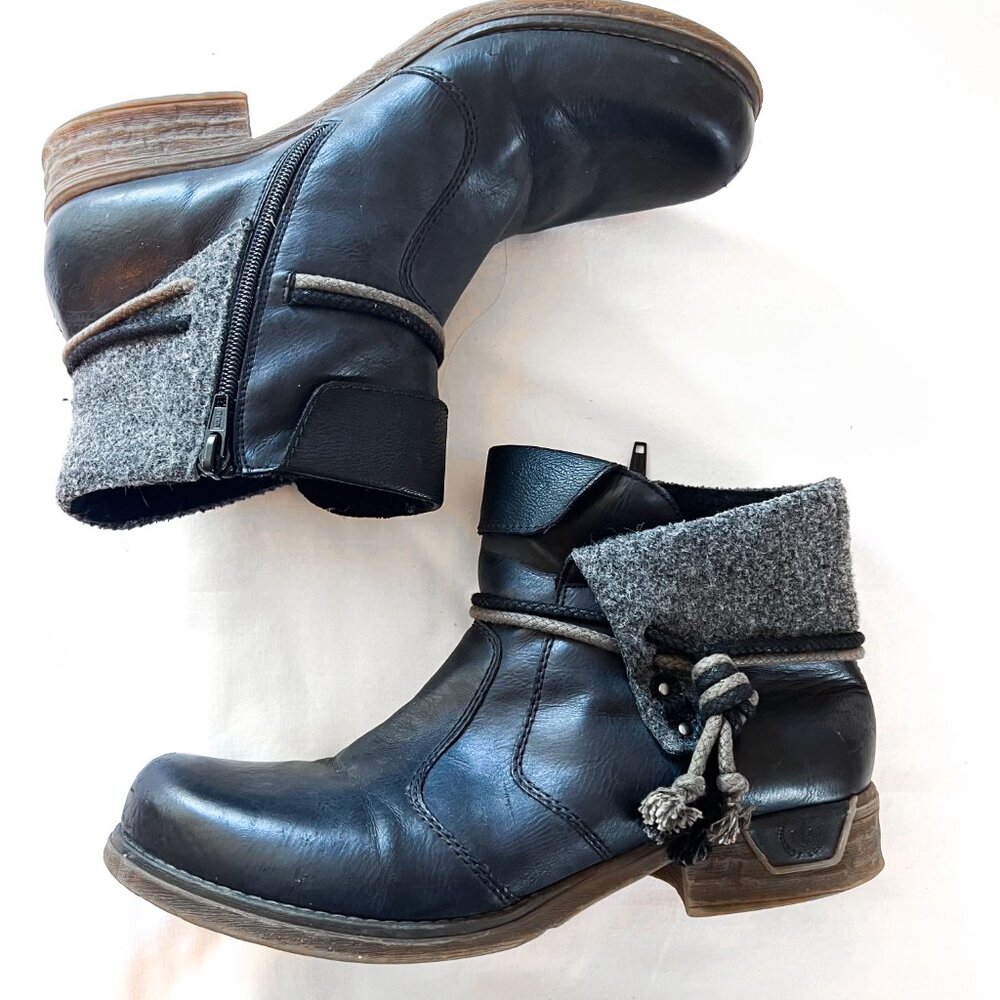 Rieker Fee 93 Ankle Boots Black Combi Fleece Lined Comfort Booties SZ 10 - Picture 3 of 11